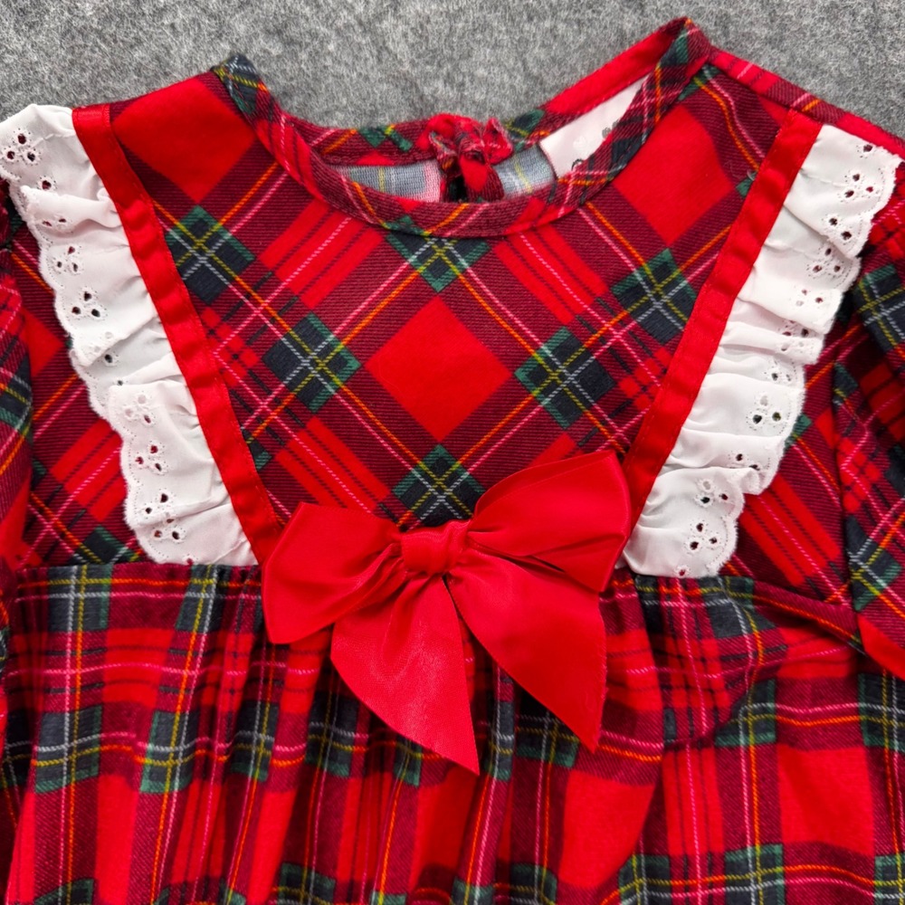 Laura Dare Girls Plaid Christmas Nightgown Size 3T Red Long Sleeve‎ Ruffle Bow - Picture 2 of 5